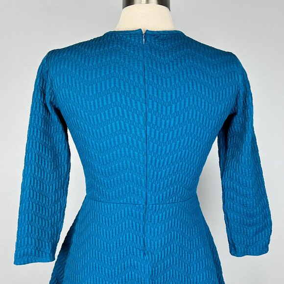 Shoshanna Womens Teal Blue Fit Flare Mini Dress Textured Stretchy Knit size 6 - Picture 7 of 10